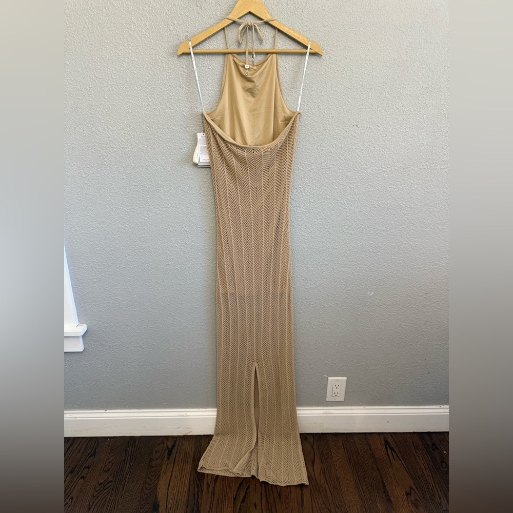 NWT Guess Sophie Halter Maxi Sweater Dress Size Large in Safari Tan - Picture 4 of 8